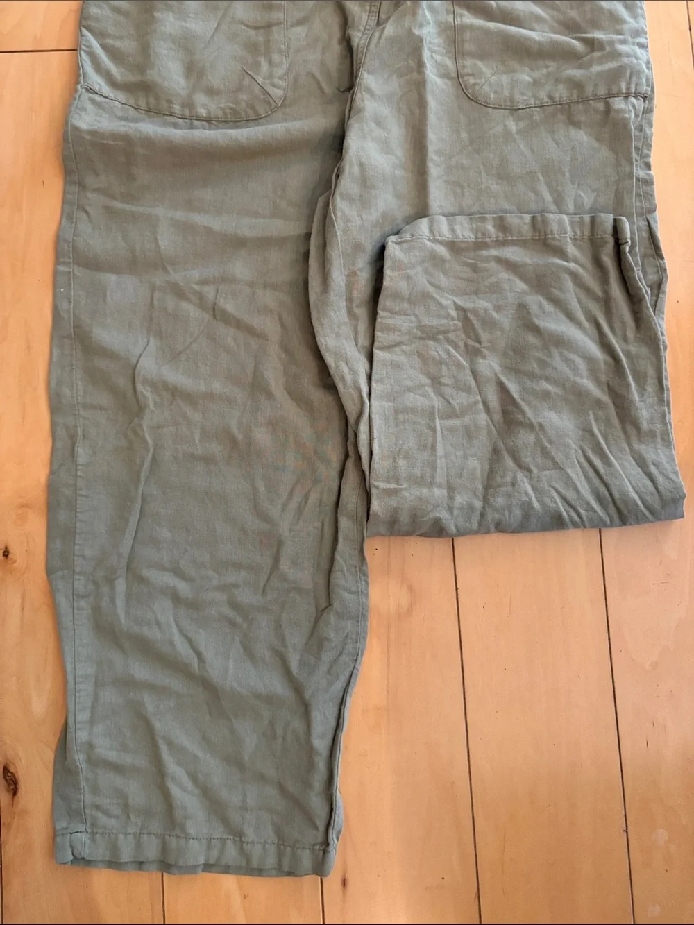 ZARA Khaki Green Utility Washed Linen Jumpsuit L